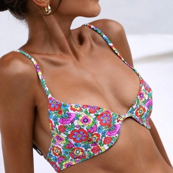 Revolve VDM The Label Heidi 60s Multi-Colored Floral Underwire Bikini Top XS NWT - Picture 1 of 7